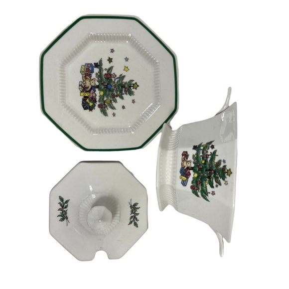 Nikko Christmastime Sauce Boat Lid Underplate (Bread & Butter) Vintage Octagonal - Picture 8 of 8
